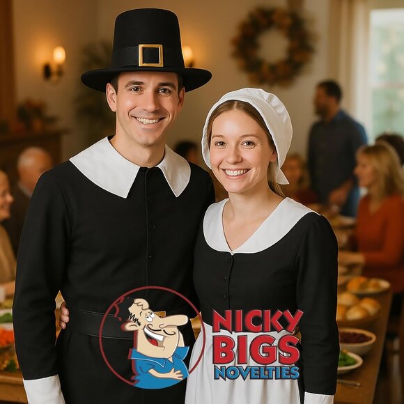 Deluxe Adult Black Pilgrim Hat with Gold Buckle Faux Suede Thanksgiving Turkey D - Picture 6 of 7